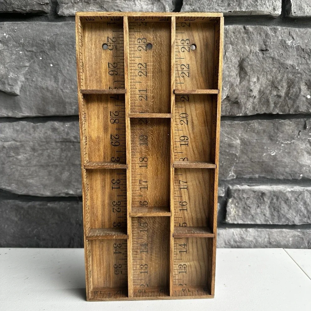 Vintage Upcycled Ruler Yard Stick Trinket Knick Knack Wall Shelf Cottage Granny